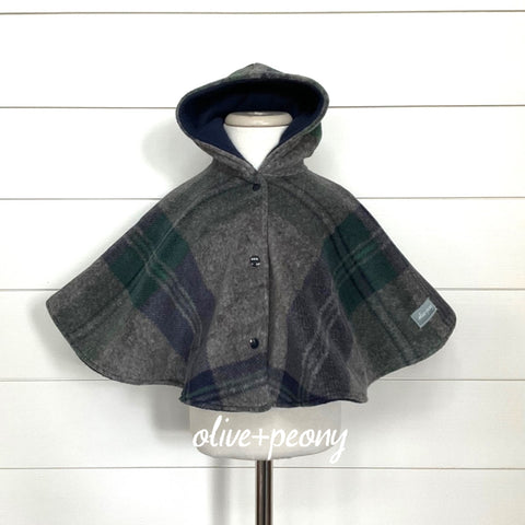 Plaid About You Poncho - Navy & Green Plaid/Navy Lining