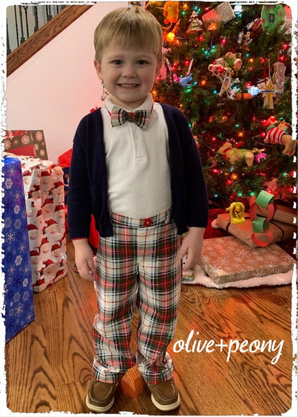Red, White, and Green Holiday Plaid Pants & Bow Tie